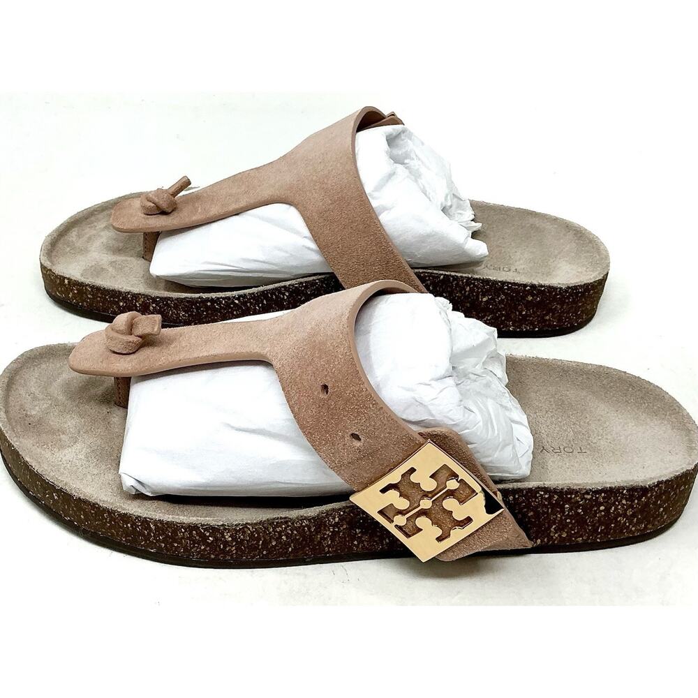 đTory Burch Mellow T-Strap Suede Thong Cork Malva Pink Sandals NIB - Picture 9 of 12